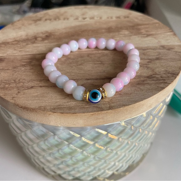 Children’s Evil Eye Beaded Bracelet in Cotton Candy Ombré color. Stretchy! - Picture 1 of 10